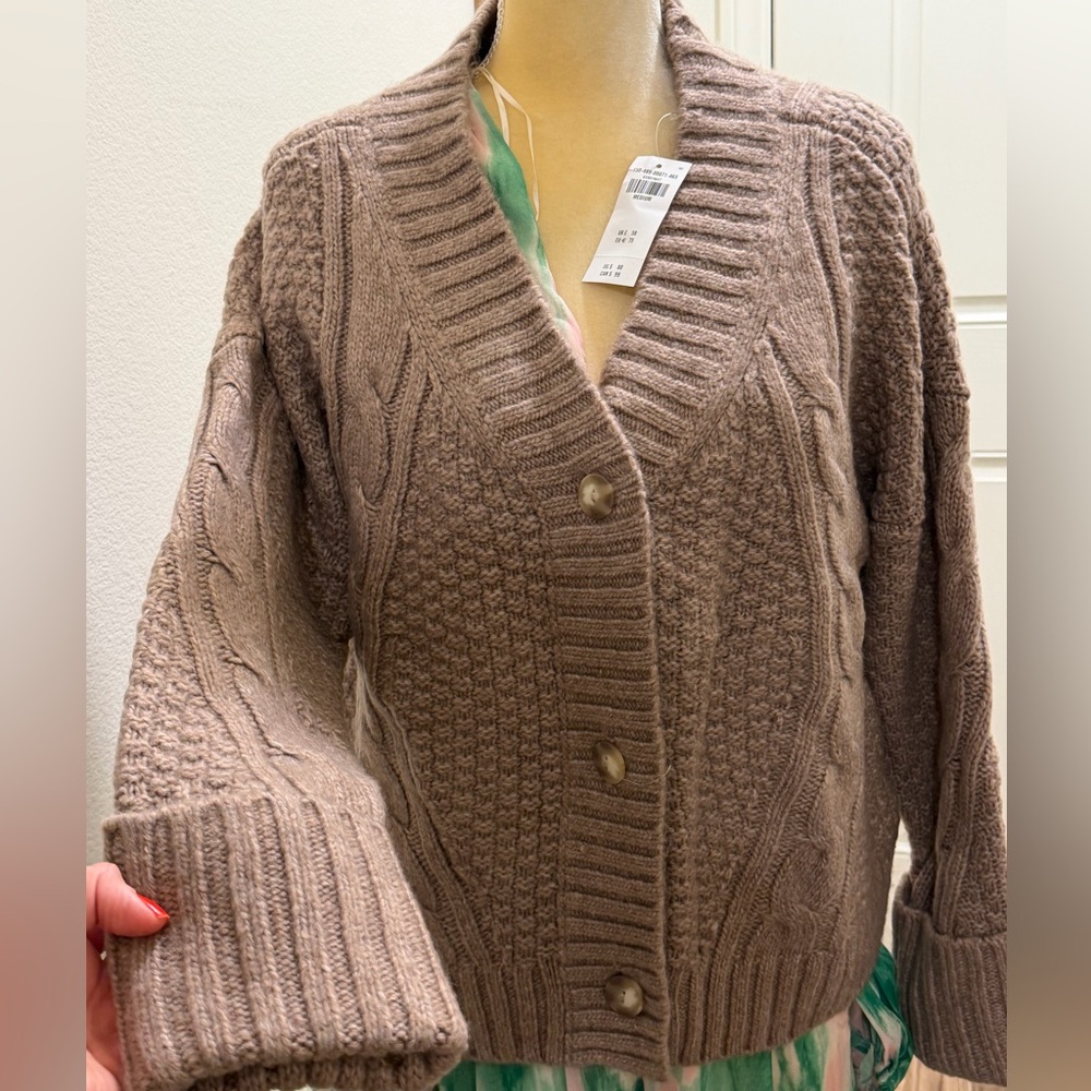 Abercrombie & Fitch Taupe Cable Knit Button-Up Cardigan